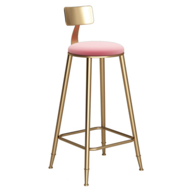 Glam Armless Backrest Counter Stool Iron Bar Stool with Velvet Cushion Pink 1 Piece Bar Stool(30"H) Clearhalo 'Bar Furniture' 'Bar Stools' 'bar_stools' 'furn' 'furn_bar_stools' 'furniture_bar_stools' 'Kitchen & Dining Furniture' 'kitchen&dining_furn' 'kitchen' 'kitchen_furn' Furniture' 4587722