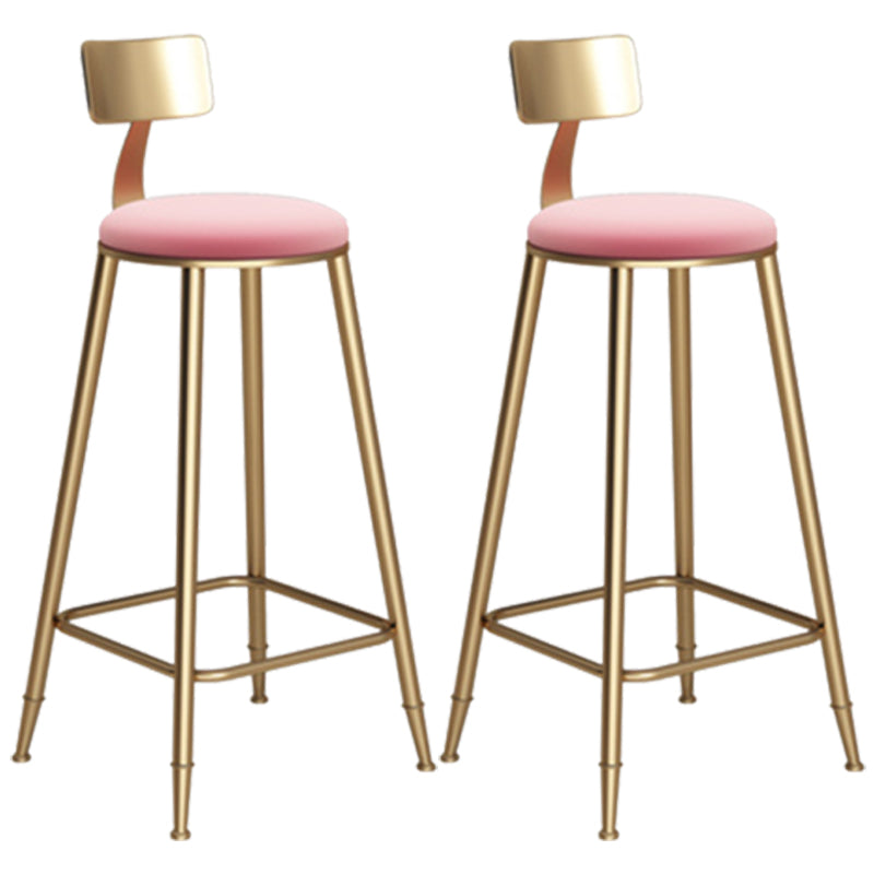 Glam Armless Backrest Counter Stool Iron Bar Stool with Velvet Cushion Pink 2 Piece Set Bar Stool(30"H) Clearhalo 'Bar Furniture' 'Bar Stools' 'bar_stools' 'furn' 'furn_bar_stools' 'furniture_bar_stools' 'Kitchen & Dining Furniture' 'kitchen&dining_furn' 'kitchen' 'kitchen_furn' Furniture' 4587723