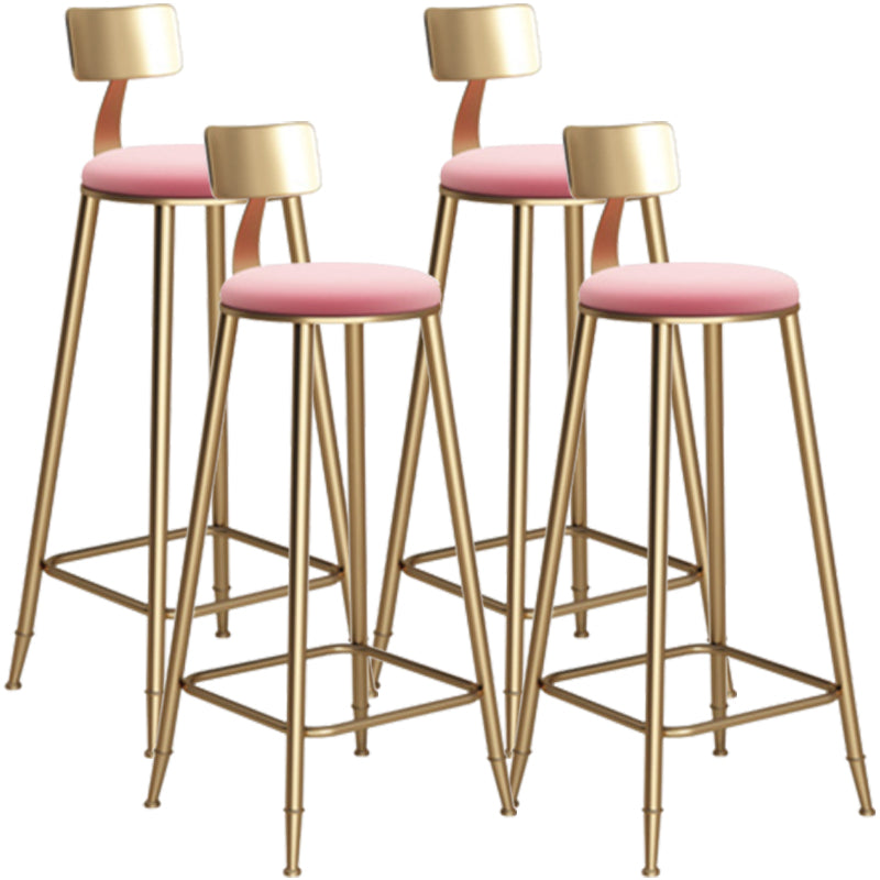 Glam Armless Backrest Counter Stool Iron Bar Stool with Velvet Cushion Pink 4 Piece Set Bar Stool(33"H) Clearhalo 'Bar Furniture' 'Bar Stools' 'bar_stools' 'furn' 'furn_bar_stools' 'furniture_bar_stools' 'Kitchen & Dining Furniture' 'kitchen&dining_furn' 'kitchen' 'kitchen_furn' Furniture' 4587724
