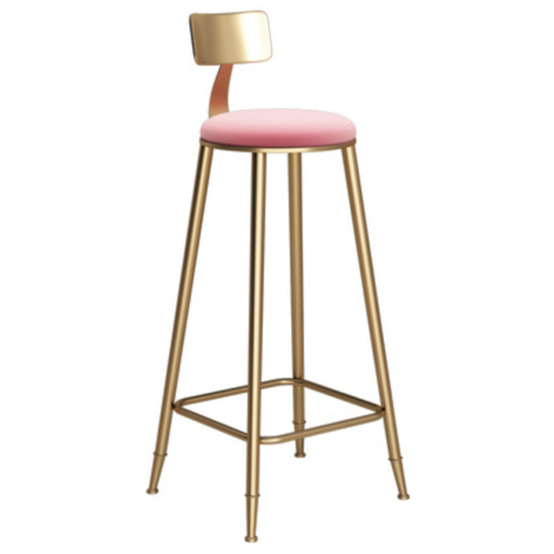 Glam Armless Backrest Counter Stool Iron Bar Stool with Velvet Cushion Pink 1 Piece Bar Stool(33"H) Clearhalo 'Bar Furniture' 'Bar Stools' 'bar_stools' 'furn' 'furn_bar_stools' 'furniture_bar_stools' 'Kitchen & Dining Furniture' 'kitchen&dining_furn' 'kitchen' 'kitchen_furn' Furniture' 4587725