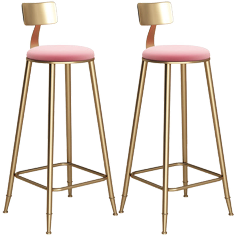 Glam Armless Backrest Counter Stool Iron Bar Stool with Velvet Cushion Pink 2 Piece Set Bar Stool(33"H) Clearhalo 'Bar Furniture' 'Bar Stools' 'bar_stools' 'furn' 'furn_bar_stools' 'furniture_bar_stools' 'Kitchen & Dining Furniture' 'kitchen&dining_furn' 'kitchen' 'kitchen_furn' Furniture' 4587726