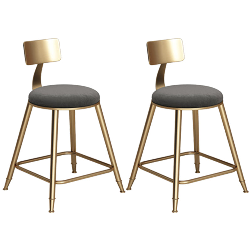 Glam Armless Backrest Counter Stool Iron Bar Stool with Velvet Cushion Gray 2 Piece Set Short Stool(18"H) Clearhalo 'Bar Furniture' 'Bar Stools' 'bar_stools' 'furn' 'furn_bar_stools' 'furniture_bar_stools' 'Kitchen & Dining Furniture' 'kitchen&dining_furn' 'kitchen' 'kitchen_furn' Furniture' 4587729