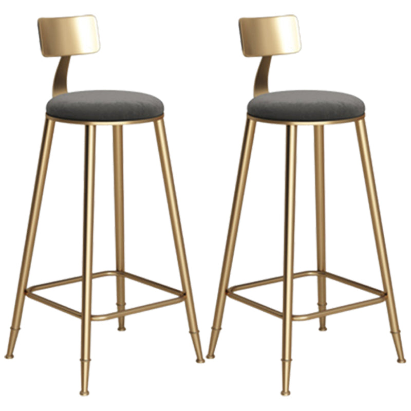 Glam Armless Backrest Counter Stool Iron Bar Stool with Velvet Cushion Gray 2 Piece Set Counter Stool(27"H) Clearhalo 'Bar Furniture' 'Bar Stools' 'bar_stools' 'furn' 'furn_bar_stools' 'furniture_bar_stools' 'Kitchen & Dining Furniture' 'kitchen&dining_furn' 'kitchen' 'kitchen_furn' Furniture' 4587732