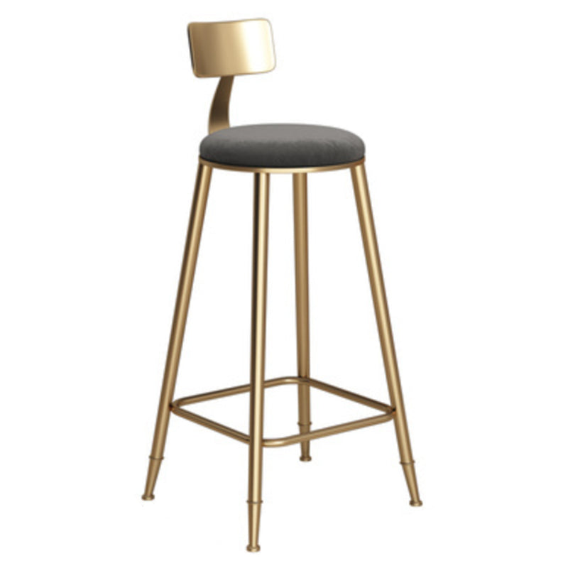 Glam Armless Backrest Counter Stool Iron Bar Stool with Velvet Cushion Gray 1 Piece Bar Stool (28" H) Clearhalo 'Bar Furniture' 'Bar Stools' 'bar_stools' 'furn' 'furn_bar_stools' 'furniture_bar_stools' 'Kitchen & Dining Furniture' 'kitchen&dining_furn' 'kitchen' 'kitchen_furn' Furniture' 4587734
