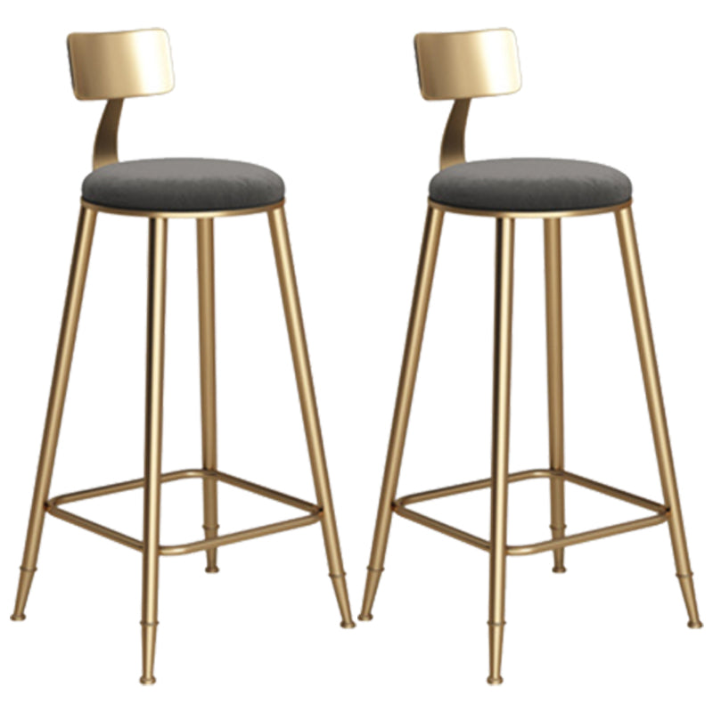 Glam Armless Backrest Counter Stool Iron Bar Stool with Velvet Cushion Gray 2 Piece Set Bar Stool (28" H) Clearhalo 'Bar Furniture' 'Bar Stools' 'bar_stools' 'furn' 'furn_bar_stools' 'furniture_bar_stools' 'Kitchen & Dining Furniture' 'kitchen&dining_furn' 'kitchen' 'kitchen_furn' Furniture' 4587735