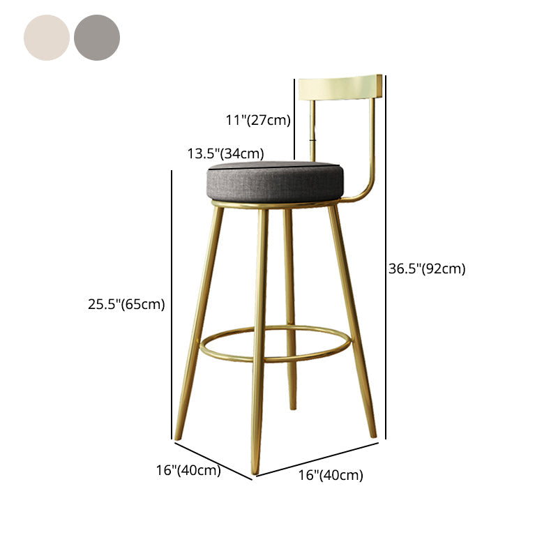Glam Armless Backrest Counter Stool Iron Kitchen Bar Stool with Cushion and Pedal Clearhalo 'Bar Furniture' 'Bar Stools' 'bar_stools' 'furn' 'furn_bar_stools' 'furniture_bar_stools' 'Kitchen & Dining Furniture' 'kitchen&dining_furn' 'kitchen' 'kitchen_furn' Furniture' 4587763