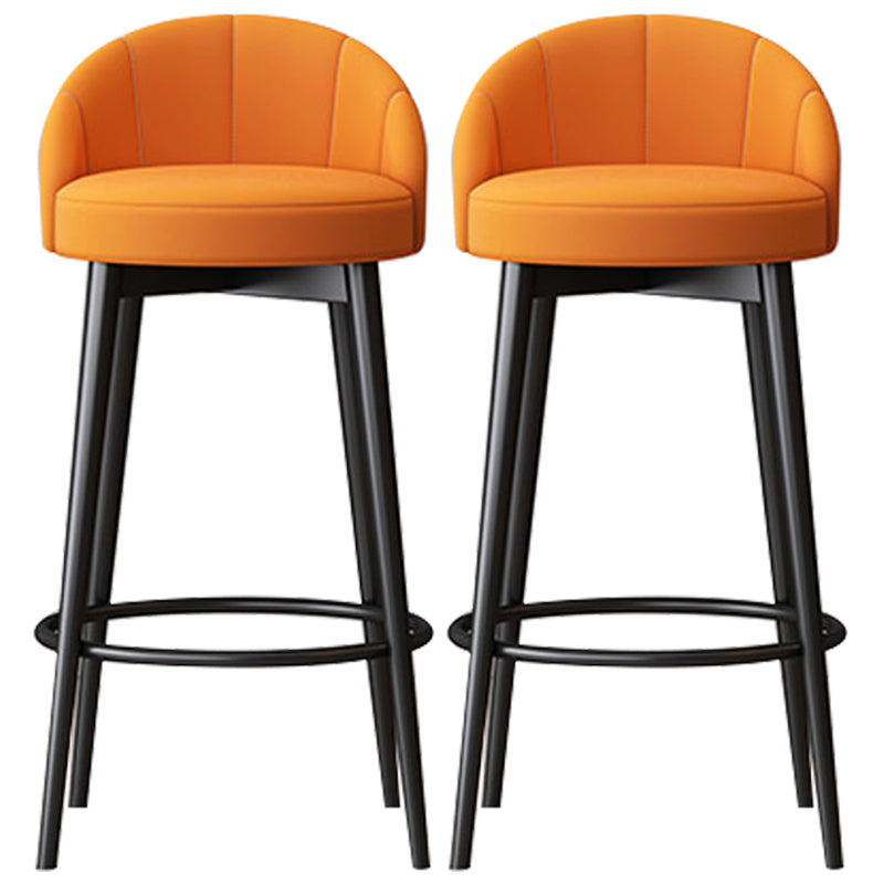 Glam Metal Upholstered Barstool Indoor Bar Stool with Cushion and Low Back Orange 2 Piece Set Clearhalo 'Bar Furniture' 'Bar Stools' 'bar_stools' 'furn' 'furn_bar_stools' 'furniture_bar_stools' 'Kitchen & Dining Furniture' 'kitchen&dining_furn' 'kitchen' 'kitchen_furn' Furniture' 4587869