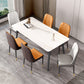 Contemporary 1/4/5/7 Pieces Dining Table and Chairs Rectangle Dining Table Set 7 Pieces: Table, 4 Orange+2 White Chairs Clearhalo 'Dining Room Sets' 'Dining Tables & Seating' 'dining_room_set' 'furn' 'furn_dining_room_set' 'Furniture' 'furniture_dining_room_set' 'Kitchen & Dining Furniture' 'kitchen&dining_furn' 'kitchen' 4588018
