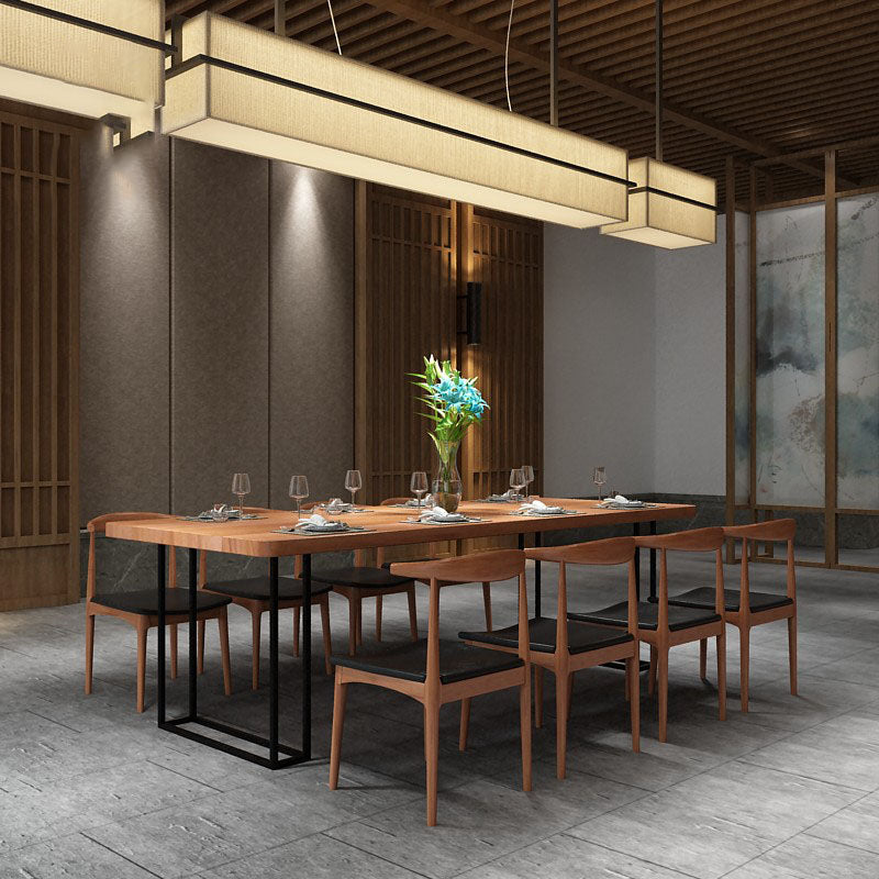 Rectangular 1/2/9 Pieces Dining Set Natural and Black Windsor Back Chair Set for Kitchen Clearhalo 'Dining Room Sets' 'Dining Tables & Seating' 'dining_room_set' 'furn' 'furn_dining_room_set' 'Furniture' 'furniture_dining_room_set' 'Kitchen & Dining Furniture' 'kitchen&dining_furn' 'kitchen' 4588211