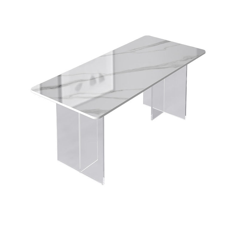 Acrylic Modern 1/2/4/5 Pieces Dining Room Set Rectangle Double Pedestal Table Set Clearhalo 'Dining Room Sets' 'Dining Tables & Seating' 'dining_room_set' 'furn' 'furn_dining_room_set' 'Furniture' 'furniture_dining_room_set' 'Kitchen & Dining Furniture' 'kitchen&dining_furn' 'kitchen' 4588235