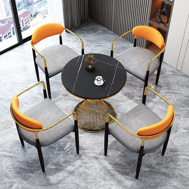 Glam 1/4/5 Pieces Dining Set Gold Base and Stone Top Table Kitchen Set for Dining Room 5 Pieces: Table, 4 Grey Chairs Clearhalo 'Dining Room Sets' 'Dining Tables & Seating' 'dining_room_set' 'furn' 'furn_dining_room_set' 'Furniture' 'furniture_dining_room_set' 'Kitchen & Dining Furniture' 'kitchen&dining_furn' 'kitchen' 4588305