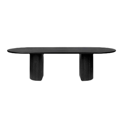 Oval Double Pedestal Modern Table Black Solid Wood Fixed Table Without Chairs Clearhalo ' dining_table' 'Dining Tables & Seating' 'Dining Tables' 'furn' 'furn_dining_table' 'Furniture' 'furniture_dining_table' 'Kitchen & Dining Furniture' 'kitchen&dining_furn' 'kitchen' 'kitchen_dining_table' 4588329