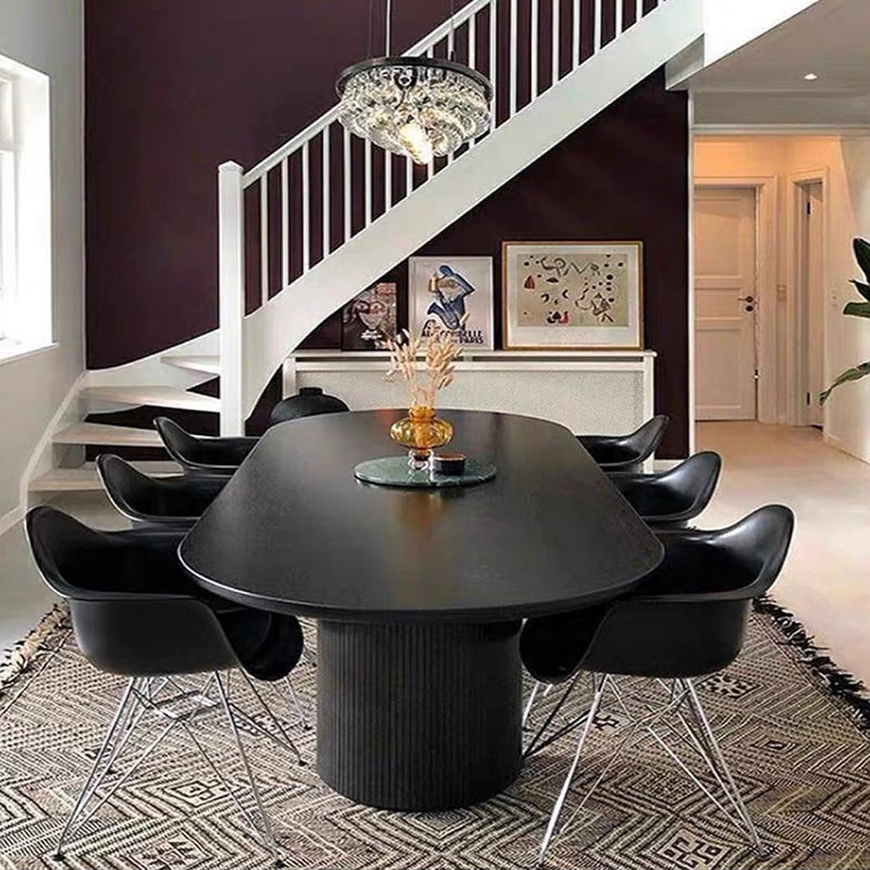 Oval Double Pedestal Modern Table Black Solid Wood Fixed Table Clearhalo ' dining_table' 'Dining Tables & Seating' 'Dining Tables' 'furn' 'furn_dining_table' 'Furniture' 'furniture_dining_table' 'Kitchen & Dining Furniture' 'kitchen&dining_furn' 'kitchen' 'kitchen_dining_table' 4588333