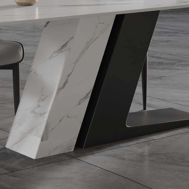 Luxury Sintered Stone Dining Table Rectangle White Table with Double Pedestal Base Clearhalo ' dining_table' 'Dining Tables & Seating' 'Dining Tables' 'furn' 'furn_dining_table' 'Furniture' 'furniture_dining_table' 'Kitchen & Dining Furniture' 'kitchen&dining_furn' 'kitchen' 'kitchen_dining_table' 4588350