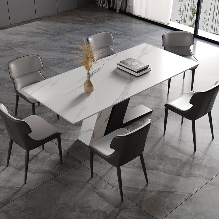 Luxury Sintered Stone Dining Table Rectangle White Table with Double Pedestal Base Clearhalo ' dining_table' 'Dining Tables & Seating' 'Dining Tables' 'furn' 'furn_dining_table' 'Furniture' 'furniture_dining_table' 'Kitchen & Dining Furniture' 'kitchen&dining_furn' 'kitchen' 'kitchen_dining_table' 4588351