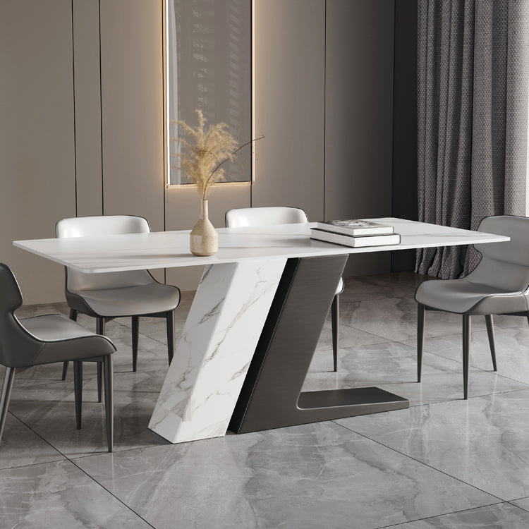 Luxury Sintered Stone Dining Table Rectangle White Table with Double Pedestal Base Clearhalo ' dining_table' 'Dining Tables & Seating' 'Dining Tables' 'furn' 'furn_dining_table' 'Furniture' 'furniture_dining_table' 'Kitchen & Dining Furniture' 'kitchen&dining_furn' 'kitchen' 'kitchen_dining_table' 4588352