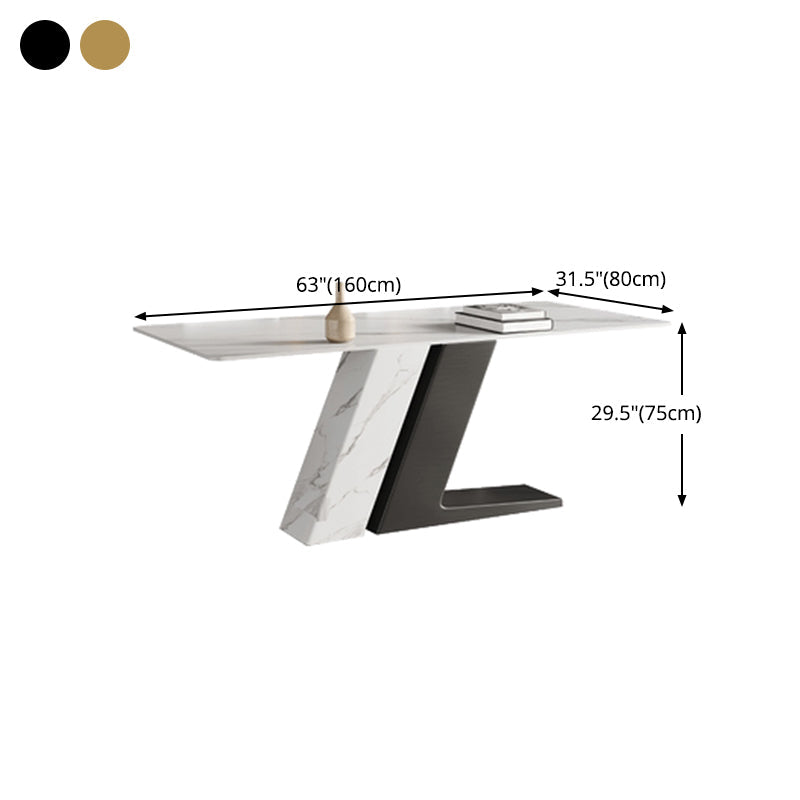 Luxury Sintered Stone Dining Table Rectangle White Table with Double Pedestal Base Clearhalo ' dining_table' 'Dining Tables & Seating' 'Dining Tables' 'furn' 'furn_dining_table' 'Furniture' 'furniture_dining_table' 'Kitchen & Dining Furniture' 'kitchen&dining_furn' 'kitchen' 'kitchen_dining_table' 4588355
