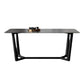 Industrial Style Dining Site Table Rectangle Stone Table with Trestle Base Black 63"L x 31.5"W x 29.5"H Without Chairs Clearhalo ' dining_table' 'Dining Tables & Seating' 'Dining Tables' 'furn' 'furn_dining_table' 'Furniture' 'furniture_dining_table' 'Kitchen & Dining Furniture' 'kitchen&dining_furn' 'kitchen' 'kitchen_dining_table' 4588382