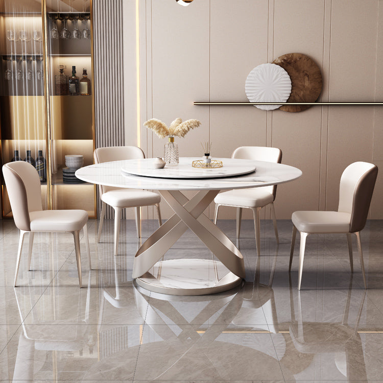 Round Furniture Luxury Style Stone Pedestal Dinner Table with Turntable White 47.2"L x 47.2"W x 29.5"H Without Chairs Clearhalo ' dining_table' 'Dining Tables & Seating' 'Dining Tables' 'furn' 'furn_dining_table' 'Furniture' 'furniture_dining_table' 'Kitchen & Dining Furniture' 'kitchen&dining_furn' 'kitchen' 'kitchen_dining_table' 4588392