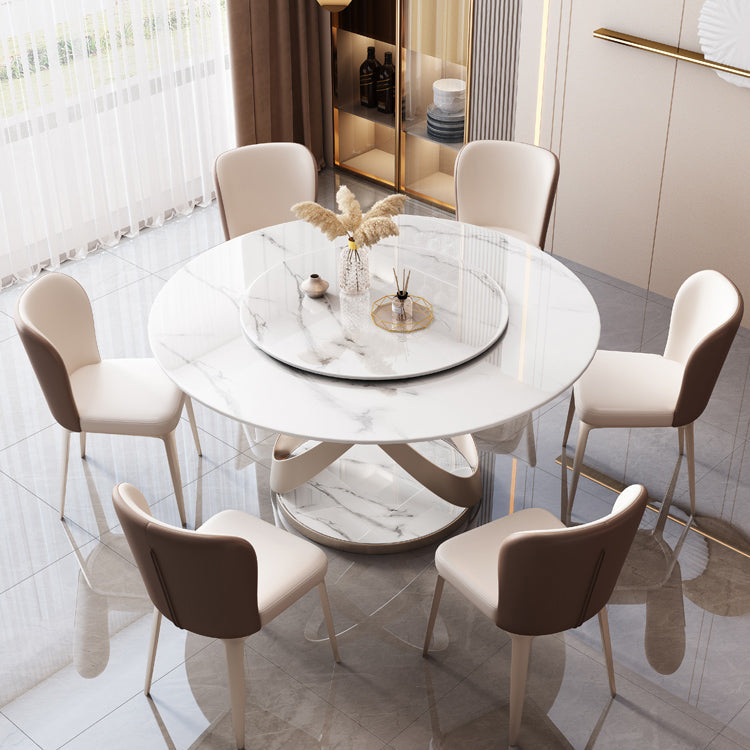 Round Furniture Luxury Style Stone Pedestal Dinner Table with Turntable White 51.2"L x 51.2"W x 29.5"H Without Chairs Clearhalo ' dining_table' 'Dining Tables & Seating' 'Dining Tables' 'furn' 'furn_dining_table' 'Furniture' 'furniture_dining_table' 'Kitchen & Dining Furniture' 'kitchen&dining_furn' 'kitchen' 'kitchen_dining_table' 4588393
