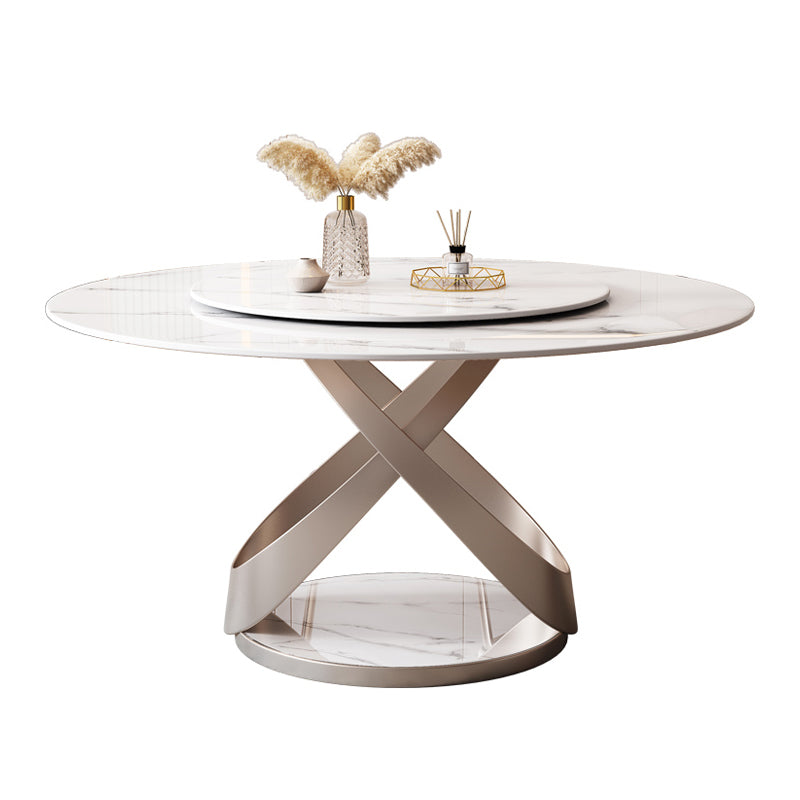 Round Furniture Luxury Style Stone Pedestal Dinner Table with Turntable White Without Chairs Clearhalo ' dining_table' 'Dining Tables & Seating' 'Dining Tables' 'furn' 'furn_dining_table' 'Furniture' 'furniture_dining_table' 'Kitchen & Dining Furniture' 'kitchen&dining_furn' 'kitchen' 'kitchen_dining_table' 4588396