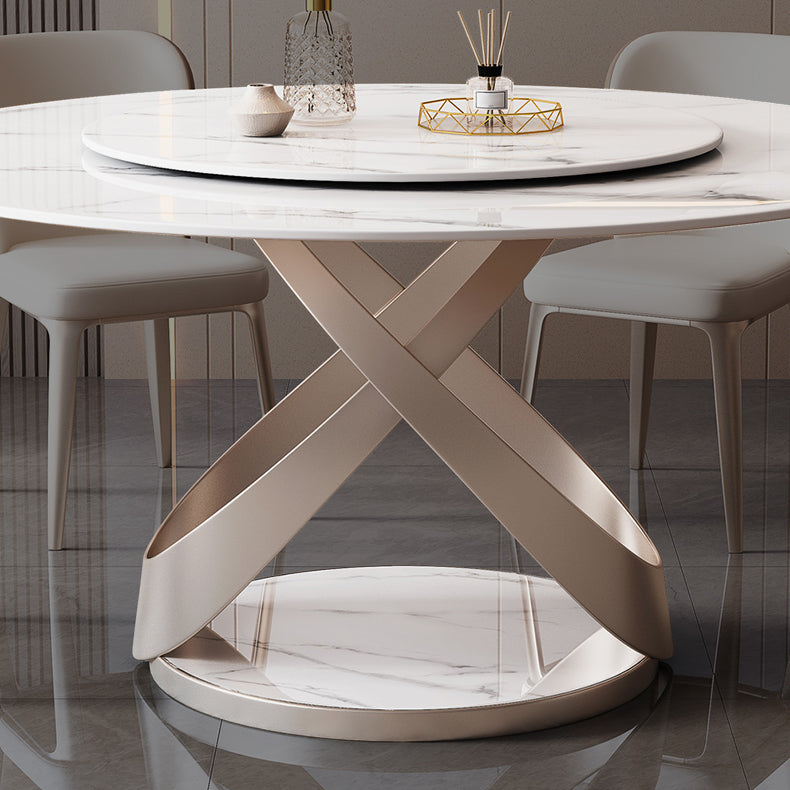Round Furniture Luxury Style Stone Pedestal Dinner Table with Turntable Clearhalo ' dining_table' 'Dining Tables & Seating' 'Dining Tables' 'furn' 'furn_dining_table' 'Furniture' 'furniture_dining_table' 'Kitchen & Dining Furniture' 'kitchen&dining_furn' 'kitchen' 'kitchen_dining_table' 4588399
