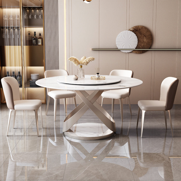 Round Dining Table Luxury Style Stone Pedestal Dinner Table with Turntable White 63"L x 63"W x 29.5"H Without Chairs Clearhalo ' dining_table' 'Dining Tables & Seating' 'Dining Tables' 'furn' 'furn_dining_table' 'Furniture' 'furniture_dining_table' 'Kitchen & Dining Furniture' 'kitchen&dining_furn' 'kitchen' 'kitchen_dining_table' 4588407