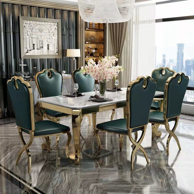 Rectangle Shape Luxury Style Dining Table Marble Fixed Table for Kitchen Gold 63"L x 35.4"W x 29.5"H Without Chairs Clearhalo ' dining_table' 'Dining Tables & Seating' 'Dining Tables' 'furn' 'furn_dining_table' 'Furniture' 'furniture_dining_table' 'Kitchen & Dining Furniture' 'kitchen&dining_furn' 'kitchen' 'kitchen_dining_table' 4588417