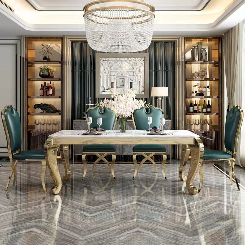 Rectangle Shape Luxury Style Dining Table Marble Fixed Table for Kitchen Gold 51.2"L x 27.6"W x 29.5"H Without Chairs Clearhalo ' dining_table' 'Dining Tables & Seating' 'Dining Tables' 'furn' 'furn_dining_table' 'Furniture' 'furniture_dining_table' 'Kitchen & Dining Furniture' 'kitchen&dining_furn' 'kitchen' 'kitchen_dining_table' 4588418