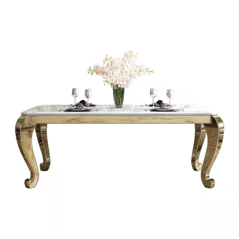 Rectangle Shape Luxury Style Dining Table Marble Fixed Table for Kitchen Gold Without Chairs Clearhalo ' dining_table' 'Dining Tables & Seating' 'Dining Tables' 'furn' 'furn_dining_table' 'Furniture' 'furniture_dining_table' 'Kitchen & Dining Furniture' 'kitchen&dining_furn' 'kitchen' 'kitchen_dining_table' 4588420