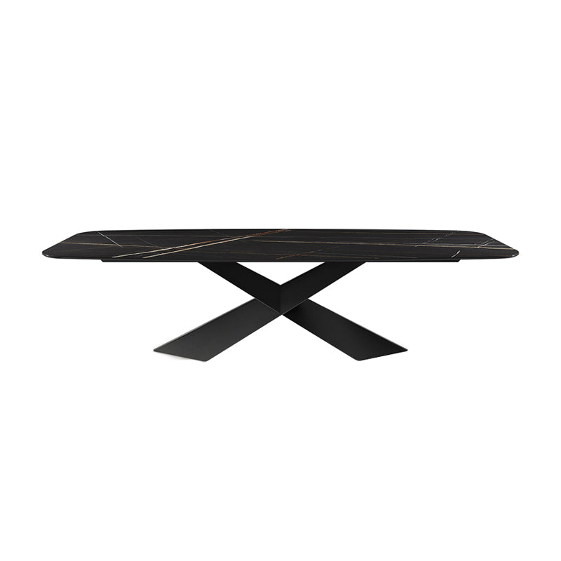 Sintered Stone Top Table for Restaurant Industrial Dining Table with Black Pedestal Base Black Without Chairs Clearhalo ' dining_table' 'Dining Tables & Seating' 'Dining Tables' 'furn' 'furn_dining_table' 'Furniture' 'furniture_dining_table' 'Kitchen & Dining Furniture' 'kitchen&dining_furn' 'kitchen' 'kitchen_dining_table' 4588439