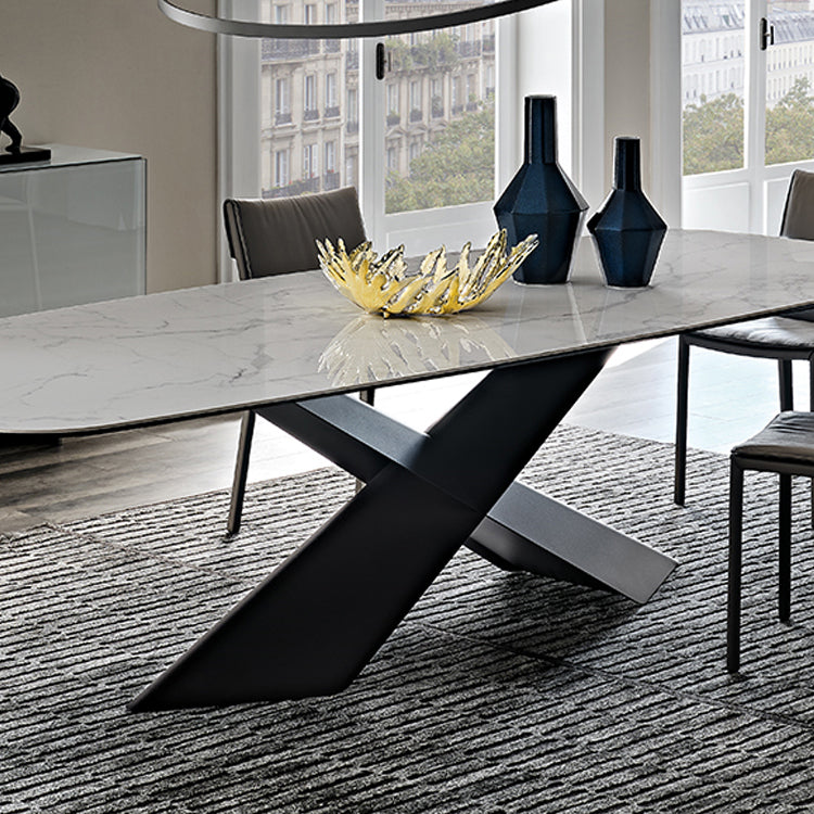 Sintered Stone Top Table for Restaurant Industrial Dining Table with Black Pedestal Base Clearhalo ' dining_table' 'Dining Tables & Seating' 'Dining Tables' 'furn' 'furn_dining_table' 'Furniture' 'furniture_dining_table' 'Kitchen & Dining Furniture' 'kitchen&dining_furn' 'kitchen' 'kitchen_dining_table' 4588441