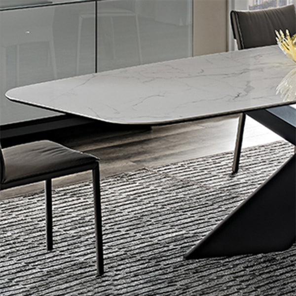 Sintered Stone Top Table for Restaurant Industrial Dining Table with Black Pedestal Base Clearhalo ' dining_table' 'Dining Tables & Seating' 'Dining Tables' 'furn' 'furn_dining_table' 'Furniture' 'furniture_dining_table' 'Kitchen & Dining Furniture' 'kitchen&dining_furn' 'kitchen' 'kitchen_dining_table' 4588442