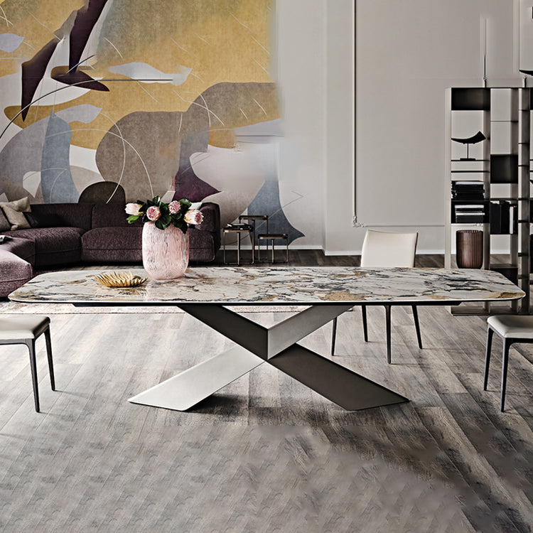 Sintered Stone Top Table for Restaurant Industrial Dining Table with Black Pedestal Base Clearhalo ' dining_table' 'Dining Tables & Seating' 'Dining Tables' 'furn' 'furn_dining_table' 'Furniture' 'furniture_dining_table' 'Kitchen & Dining Furniture' 'kitchen&dining_furn' 'kitchen' 'kitchen_dining_table' 4588444