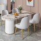 Metal Contemporary Free Form Table Sintered Stone Table with 3 Legs Pandora Gold 55.1"L x 31.5"W x 29.5"H Without Chairs Clearhalo ' dining_table' 'Dining Tables & Seating' 'Dining Tables' 'furn' 'furn_dining_table' 'Furniture' 'furniture_dining_table' 'Kitchen & Dining Furniture' 'kitchen&dining_furn' 'kitchen' 'kitchen_dining_table' 4588448
