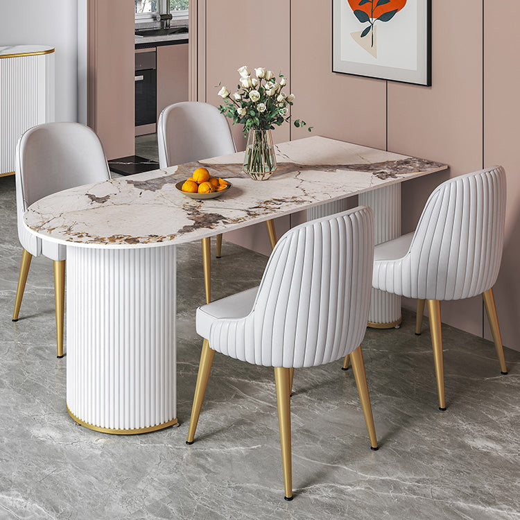 Metal Contemporary Free Form Table Sintered Stone Table with 3 Legs Pandora Gold 55.1"L x 31.5"W x 29.5"H Without Chairs Clearhalo ' dining_table' 'Dining Tables & Seating' 'Dining Tables' 'furn' 'furn_dining_table' 'Furniture' 'furniture_dining_table' 'Kitchen & Dining Furniture' 'kitchen&dining_furn' 'kitchen' 'kitchen_dining_table' 4588448