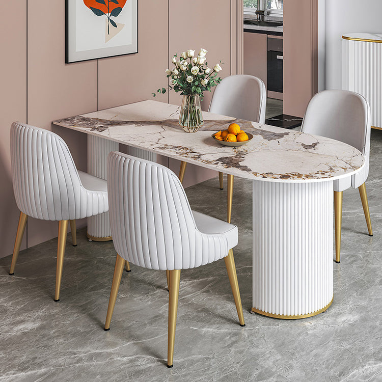Metal Contemporary Free Form Table Sintered Stone Table with 3 Legs Pandora Gold 63"L x 31.5"W x 29.5"H Without Chairs Clearhalo ' dining_table' 'Dining Tables & Seating' 'Dining Tables' 'furn' 'furn_dining_table' 'Furniture' 'furniture_dining_table' 'Kitchen & Dining Furniture' 'kitchen&dining_furn' 'kitchen' 'kitchen_dining_table' 4588451