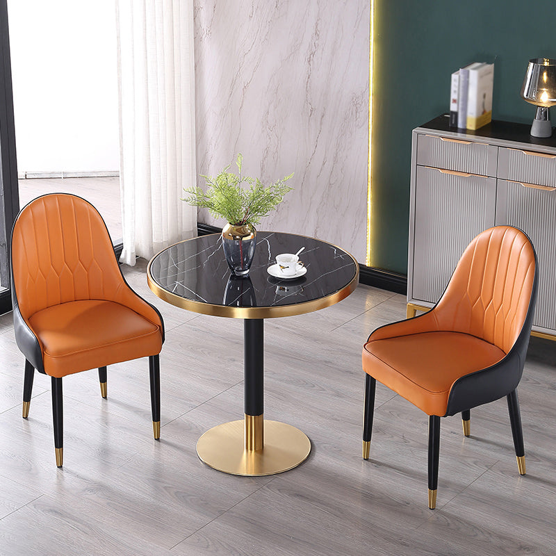 Metal Traditional Luxury Round Dining Table Marble Indoor Table with Pedestal Base Black 27.6"L x 27.6"W x 29.5"H Without Chairs Clearhalo ' dining_table' 'Dining Tables & Seating' 'Dining Tables' 'furn' 'furn_dining_table' 'Furniture' 'furniture_dining_table' 'Kitchen & Dining Furniture' 'kitchen&dining_furn' 'kitchen' 'kitchen_dining_table' 4588474