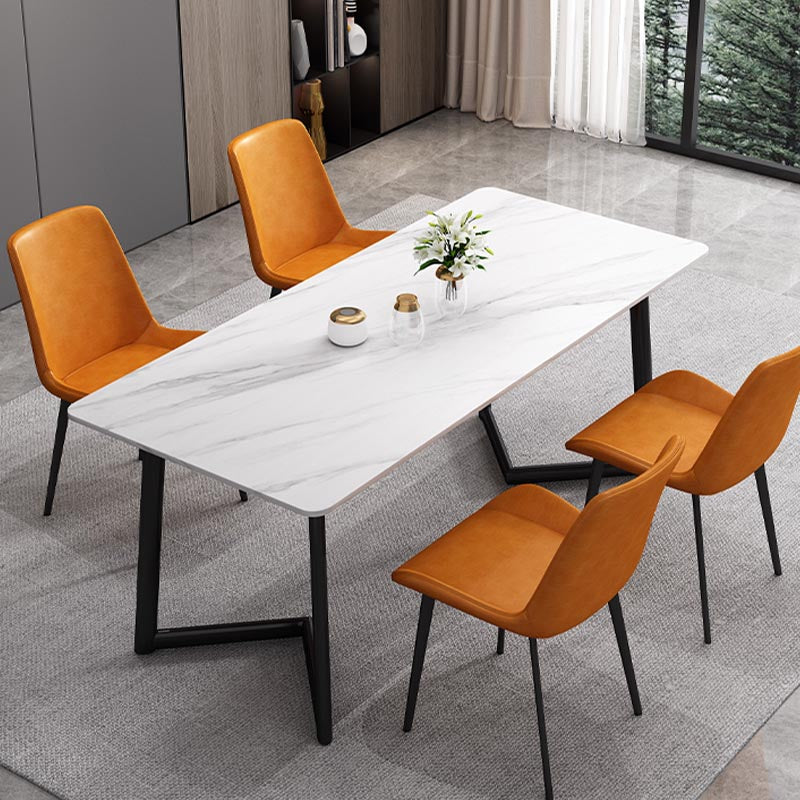 Industrial Sintered Stone Table Restaurant Rectangle Table with Double Pedestal Base White Without Chairs Clearhalo ' dining_table' 'Dining Tables & Seating' 'Dining Tables' 'furn' 'furn_dining_table' 'Furniture' 'furniture_dining_table' 'Kitchen & Dining Furniture' 'kitchen&dining_furn' 'kitchen' 'kitchen_dining_table' 4588495