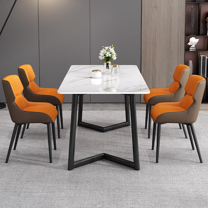 Industrial Sintered Stone Table Restaurant Rectangle Table with Double Pedestal Base White 51.2"L x 27.6"W x 29.5"H Without Chairs Clearhalo ' dining_table' 'Dining Tables & Seating' 'Dining Tables' 'furn' 'furn_dining_table' 'Furniture' 'furniture_dining_table' 'Kitchen & Dining Furniture' 'kitchen&dining_furn' 'kitchen' 'kitchen_dining_table' 4588497