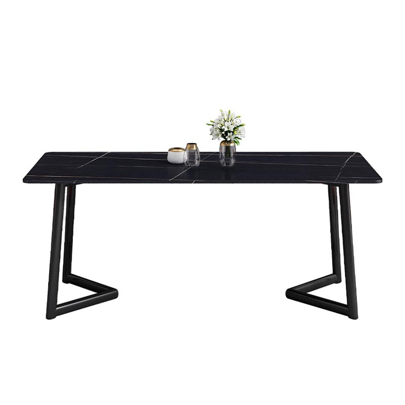 Industrial Sintered Stone Table Restaurant Rectangle Table with Double Pedestal Base Black Without Chairs Clearhalo ' dining_table' 'Dining Tables & Seating' 'Dining Tables' 'furn' 'furn_dining_table' 'Furniture' 'furniture_dining_table' 'Kitchen & Dining Furniture' 'kitchen&dining_furn' 'kitchen' 'kitchen_dining_table' 4588498