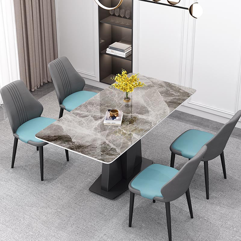 Industrial Sintered Stone Table Rectangle Dining Table with Pedestal Base for Restaurant Gray Without Chairs Clearhalo ' dining_table' 'Dining Tables & Seating' 'Dining Tables' 'furn' 'furn_dining_table' 'Furniture' 'furniture_dining_table' 'Kitchen & Dining Furniture' 'kitchen&dining_furn' 'kitchen' 'kitchen_dining_table' 4588507