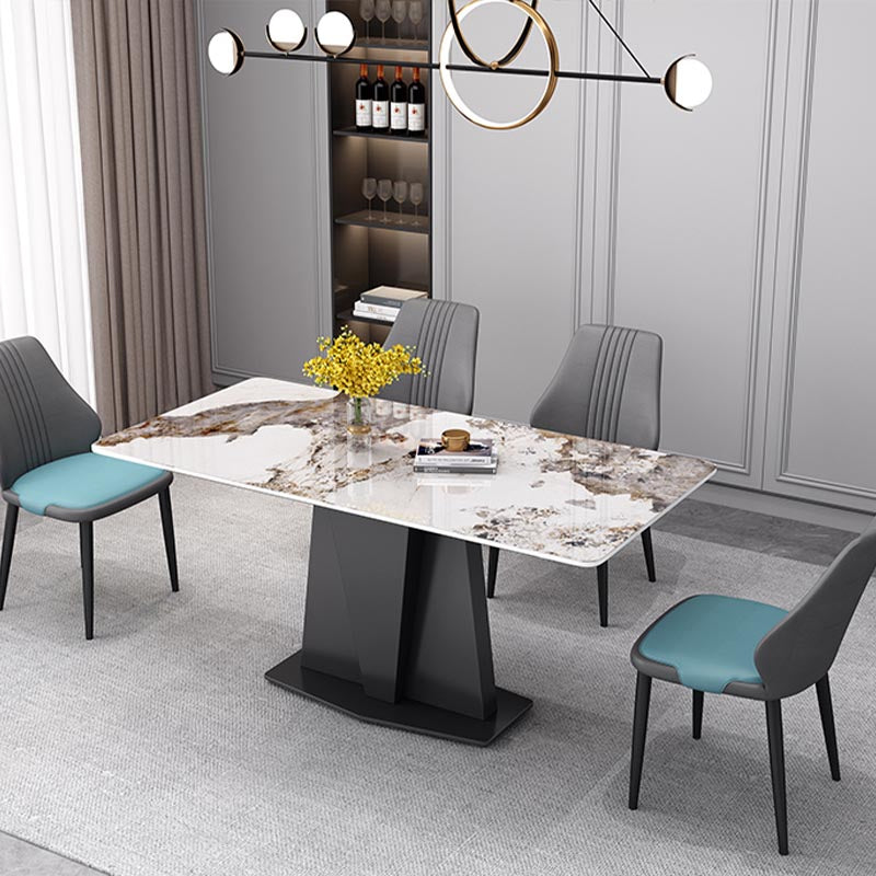 Industrial Sintered Stone Table Rectangle Dining Table with Pedestal Base for Restaurant Pandora Gold Without Chairs Clearhalo ' dining_table' 'Dining Tables & Seating' 'Dining Tables' 'furn' 'furn_dining_table' 'Furniture' 'furniture_dining_table' 'Kitchen & Dining Furniture' 'kitchen&dining_furn' 'kitchen' 'kitchen_dining_table' 4588508