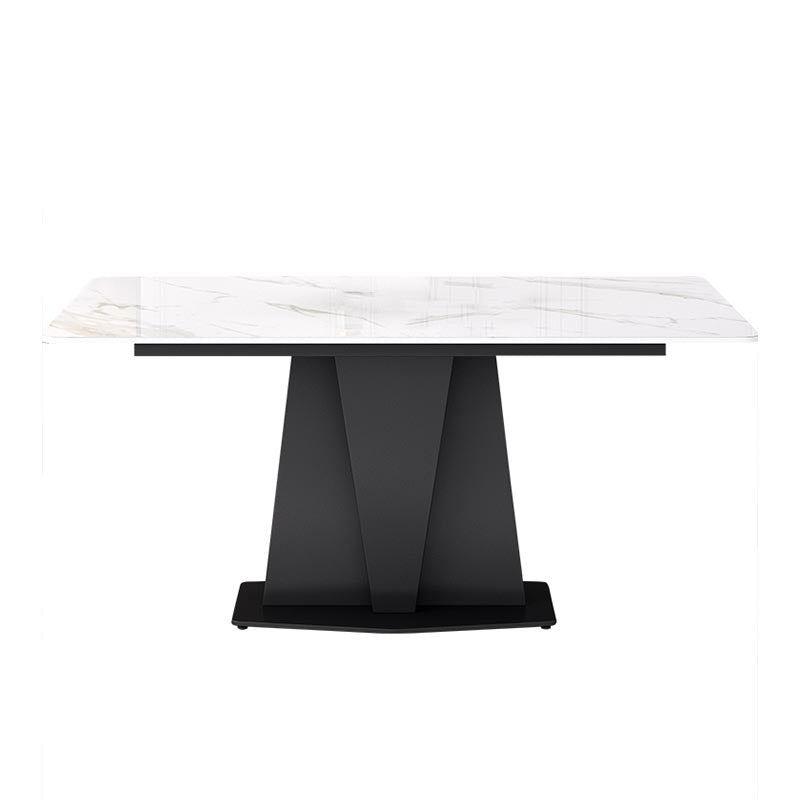 Industrial Sintered Stone Table Rectangle Dining Table with Pedestal Base for Restaurant White Without Chairs Clearhalo ' dining_table' 'Dining Tables & Seating' 'Dining Tables' 'furn' 'furn_dining_table' 'Furniture' 'furniture_dining_table' 'Kitchen & Dining Furniture' 'kitchen&dining_furn' 'kitchen' 'kitchen_dining_table' 4588511
