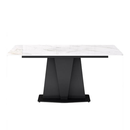 Industrial Sintered Stone Table Rectangle Dining Table with Pedestal Base for Restaurant White Without Chairs Clearhalo ' dining_table' 'Dining Tables & Seating' 'Dining Tables' 'furn' 'furn_dining_table' 'Furniture' 'furniture_dining_table' 'Kitchen & Dining Furniture' 'kitchen&dining_furn' 'kitchen' 'kitchen_dining_table' 4588511