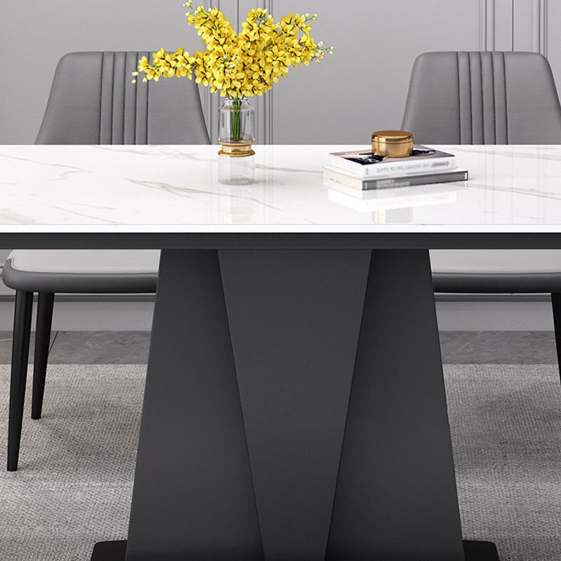 Industrial Sintered Stone Table Rectangle Dining Table with Pedestal Base for Restaurant Clearhalo ' dining_table' 'Dining Tables & Seating' 'Dining Tables' 'furn' 'furn_dining_table' 'Furniture' 'furniture_dining_table' 'Kitchen & Dining Furniture' 'kitchen&dining_furn' 'kitchen' 'kitchen_dining_table' 4588513