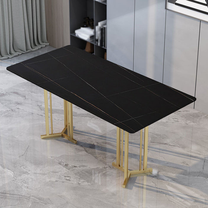 Traditional Luxury Stone Furniture Rectangle Double Pedestal Dining Table Black Without Chairs Clearhalo ' dining_table' 'Dining Tables & Seating' 'Dining Tables' 'furn' 'furn_dining_table' 'Furniture' 'furniture_dining_table' 'Kitchen & Dining Furniture' 'kitchen&dining_furn' 'kitchen' 'kitchen_dining_table' 4588540