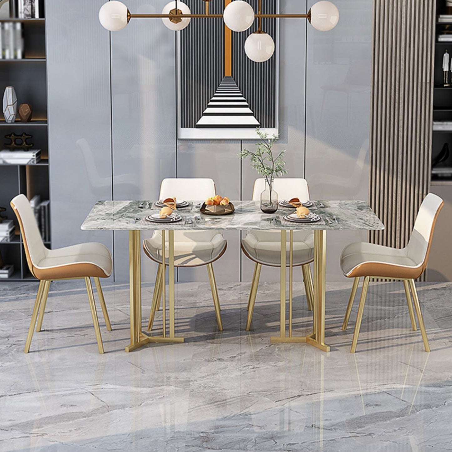 Traditional Luxury Stone Furniture Rectangle Double Pedestal Dining Table Gray 70.9"L x 35.4"W x 29.5"H Without Chairs Clearhalo ' dining_table' 'Dining Tables & Seating' 'Dining Tables' 'furn' 'furn_dining_table' 'Furniture' 'furniture_dining_table' 'Kitchen & Dining Furniture' 'kitchen&dining_furn' 'kitchen' 'kitchen_dining_table' 4588541