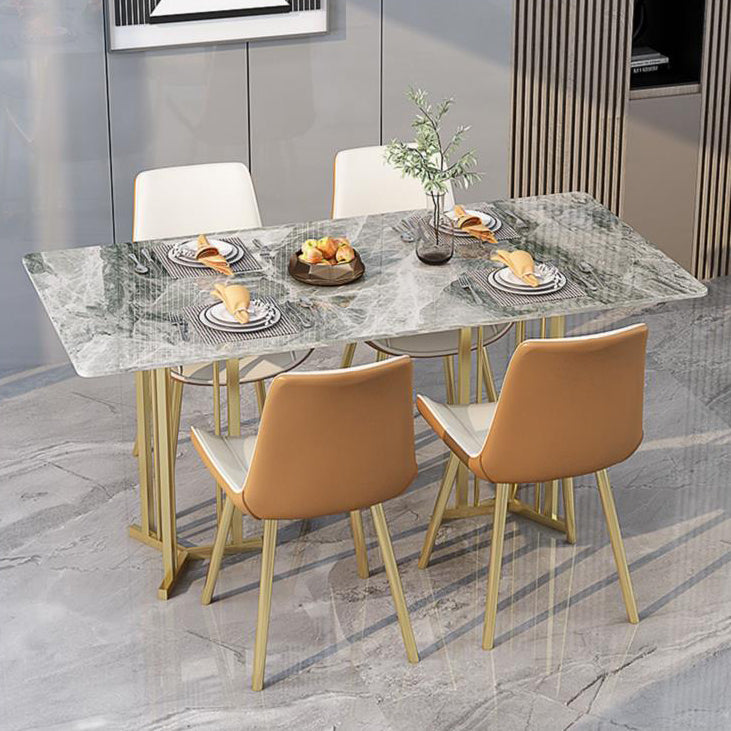 Traditional Luxury Stone Furniture Rectangle Double Pedestal Dining Table Gray 51.2"L x 27.6"W x 29.5"H Without Chairs Clearhalo ' dining_table' 'Dining Tables & Seating' 'Dining Tables' 'furn' 'furn_dining_table' 'Furniture' 'furniture_dining_table' 'Kitchen & Dining Furniture' 'kitchen&dining_furn' 'kitchen' 'kitchen_dining_table' 4588543