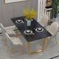 Luxury Sintered Stone Top Kitchen Table Rectangle Table with Double Pedestal in Gold Black Without Chairs Clearhalo ' dining_table' 'Dining Tables & Seating' 'Dining Tables' 'furn' 'furn_dining_table' 'Furniture' 'furniture_dining_table' 'Kitchen & Dining Furniture' 'kitchen&dining_furn' 'kitchen' 'kitchen_dining_table' 4588554